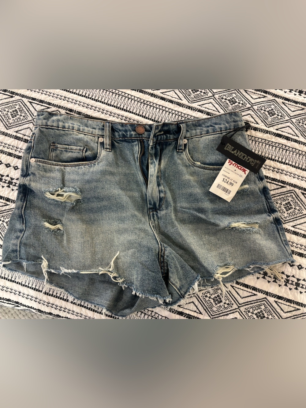 Distressed Light Blue Denim Jean Shorts